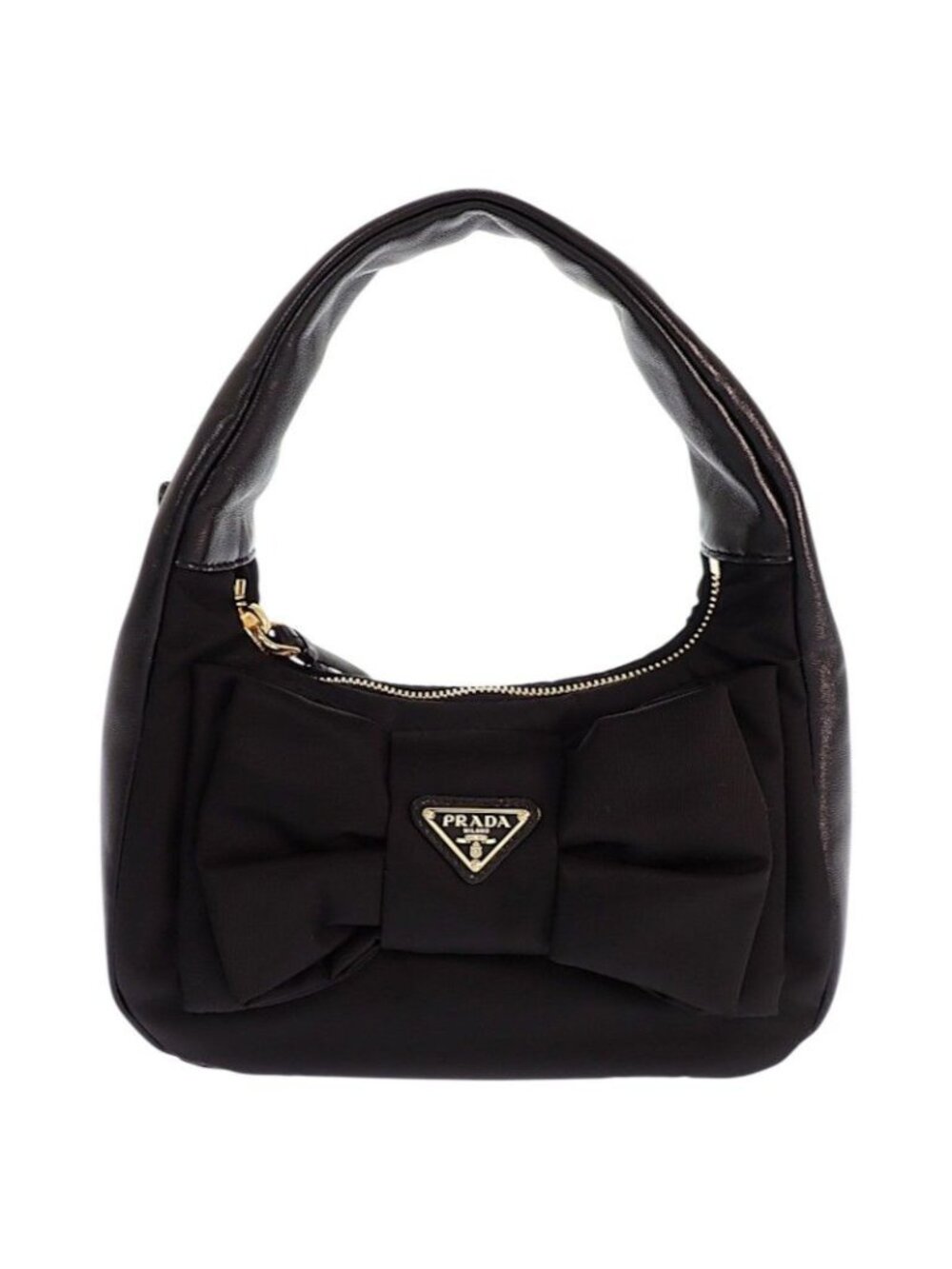 Prada Ribbon Mini 2-Way Bag Leather Nylon Black Gold